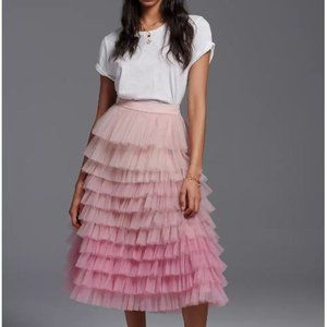 NWOT Anthropologie Geisha Designs Bita Tiered Tulle Midi Skirt 3 Pinks; Small